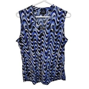 Jones New York Blue Graphic Sleeveless Tank Top M